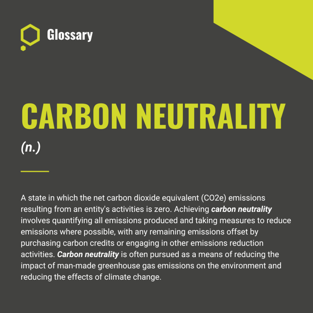 A state in which the net carbon dioxide equivalent (CO2e) emissions resulting from an entity's activities is zero.